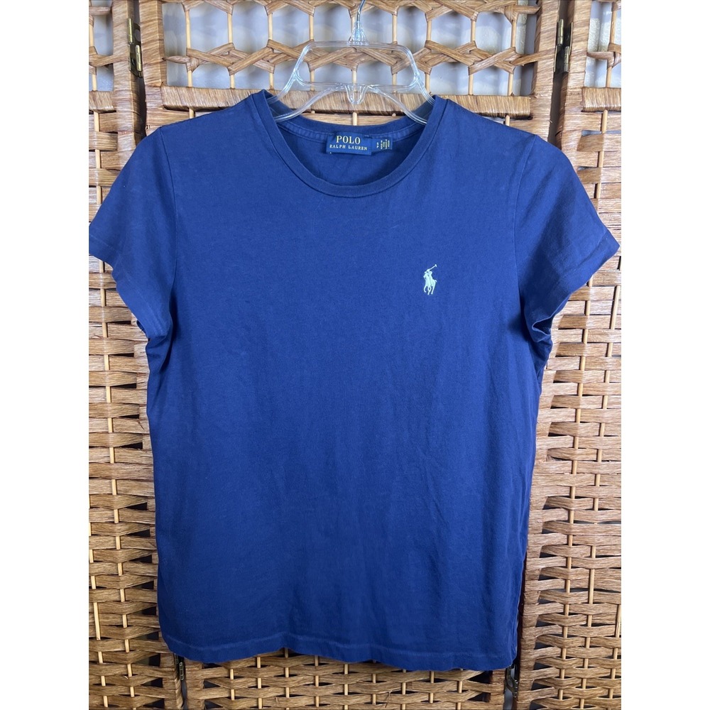 Polo Ralph Lauren Shirt Women's Sz Small Blue Short Sleeve T-Shirt White Pony